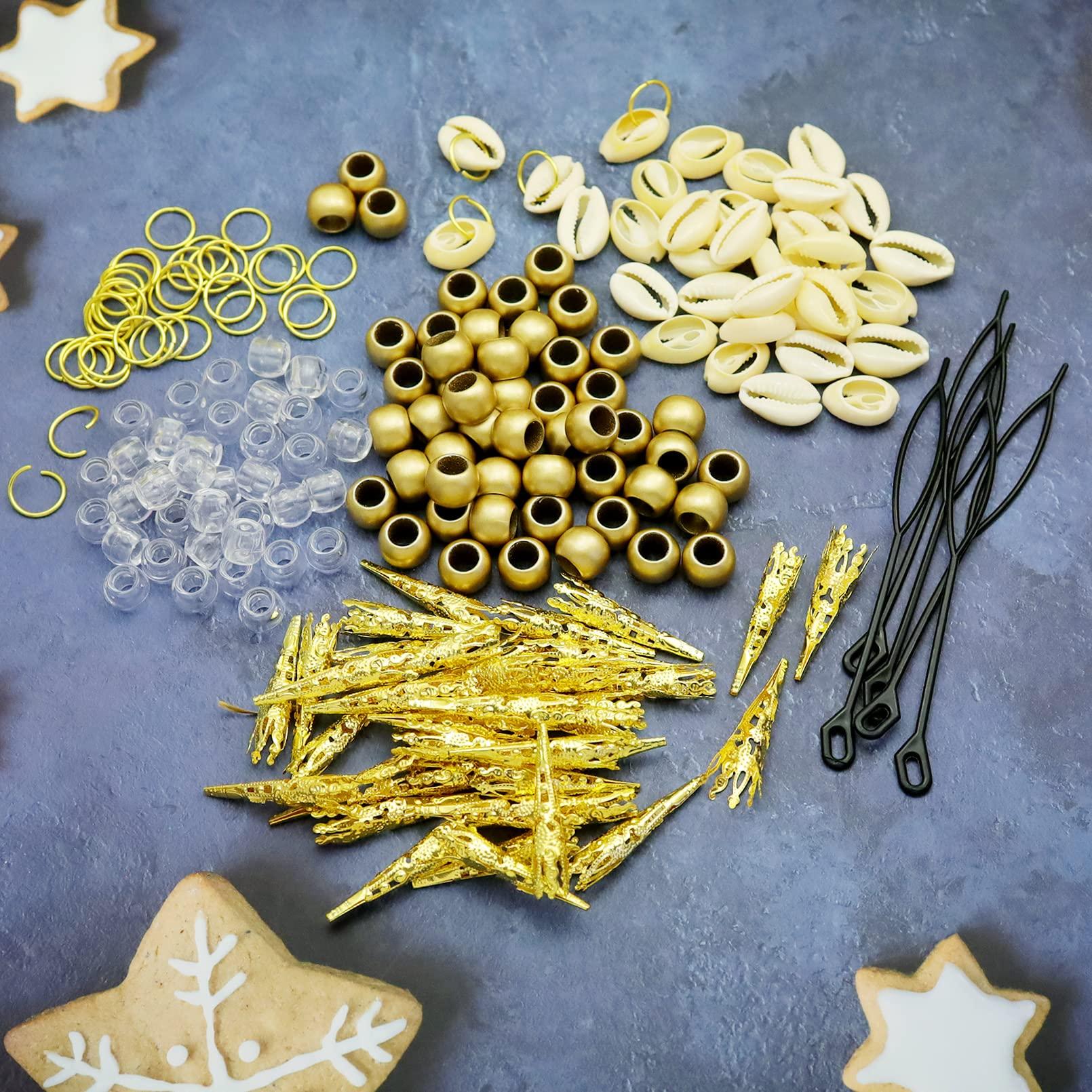 RechicGu Loc Hair Jewelry - 454 Pcs Clear Beads for Braids, Dreadlocks, Beards, and Goddess African Decorations (Gold)