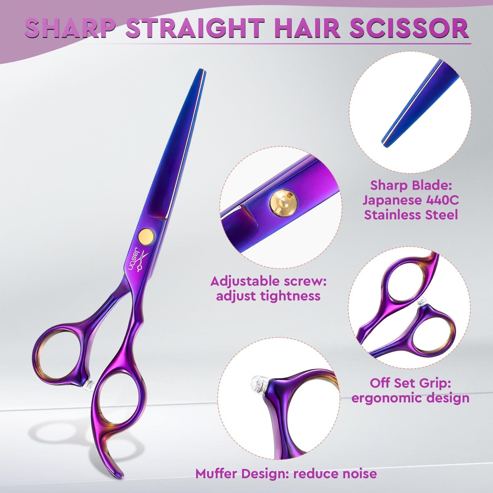 JASON JASON Hair Scissors Professional - 10 PCS Haircut Scissors Set, Thinning Shears for Hair Cutting with 30 Teeth, Straight Shears for Men Women Home Salon Barber (6.7\", Purple)