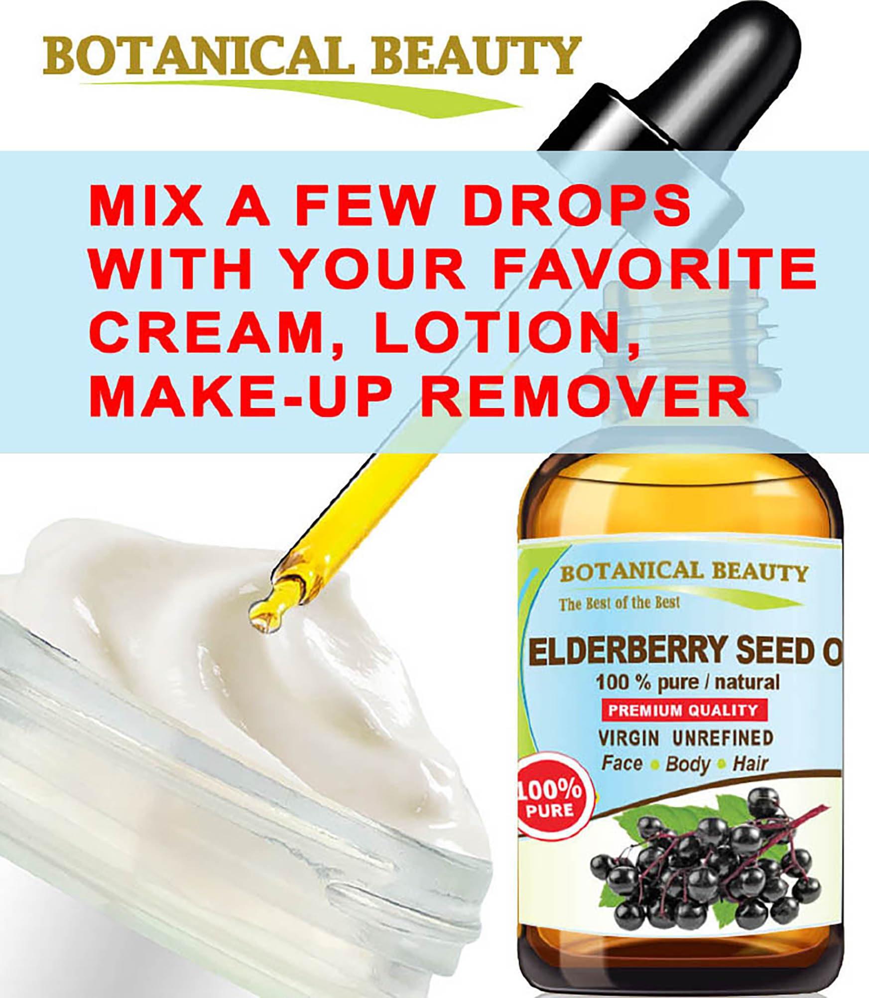 Botanical Beauty Belgian Elderberry Seed Oil Sambucus Nigra 100% Pure Natural Virgin Unrefined Cold Pressed Carrier Oil 1 Fl. Oz.- 30 ml for FACE, Skin, Hair, Nails, Anti-Aging by Botanical Beauty