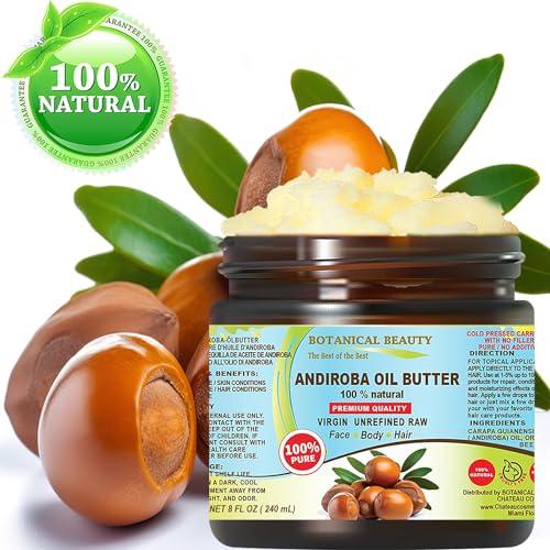Botanical Beauty Botanical Beauty\' ANDIROBA OIL BUTTER RAW Pure Natural VIRGIN UNREFINED Cold-Pressed 8 Fl oz 240 ml for Face, Skin, Body, Hair, Lip, Nails. Rich in Vitamin E, Vitamin C