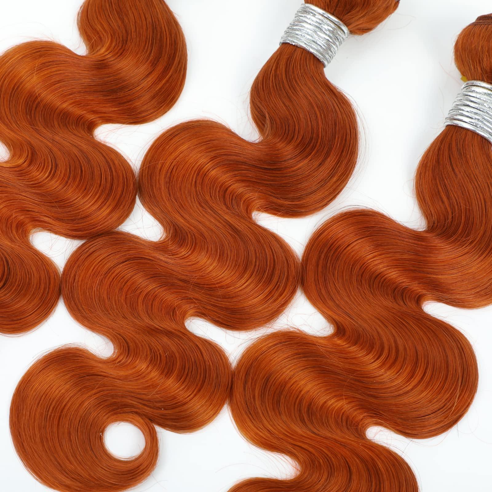 ALHER ALHER Ginger Bundles Human Hair Body Wave Ginger Bundles 350 Bundles Human Hair Sew In Weave Wavy 3 Bundles for Black Women 10A 100% Brazilian Remy Hair Soft Thick Copper Orange Color 10 12 14 Inch