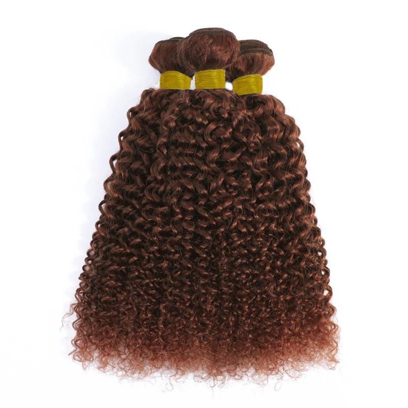 Lukcttr Lukcttr 22 24 26 Inch Color 33 Bundles Copper Brown Kinky Curly Human Hair Bundles Brazilian Reddish Brown Curly Hair Weave