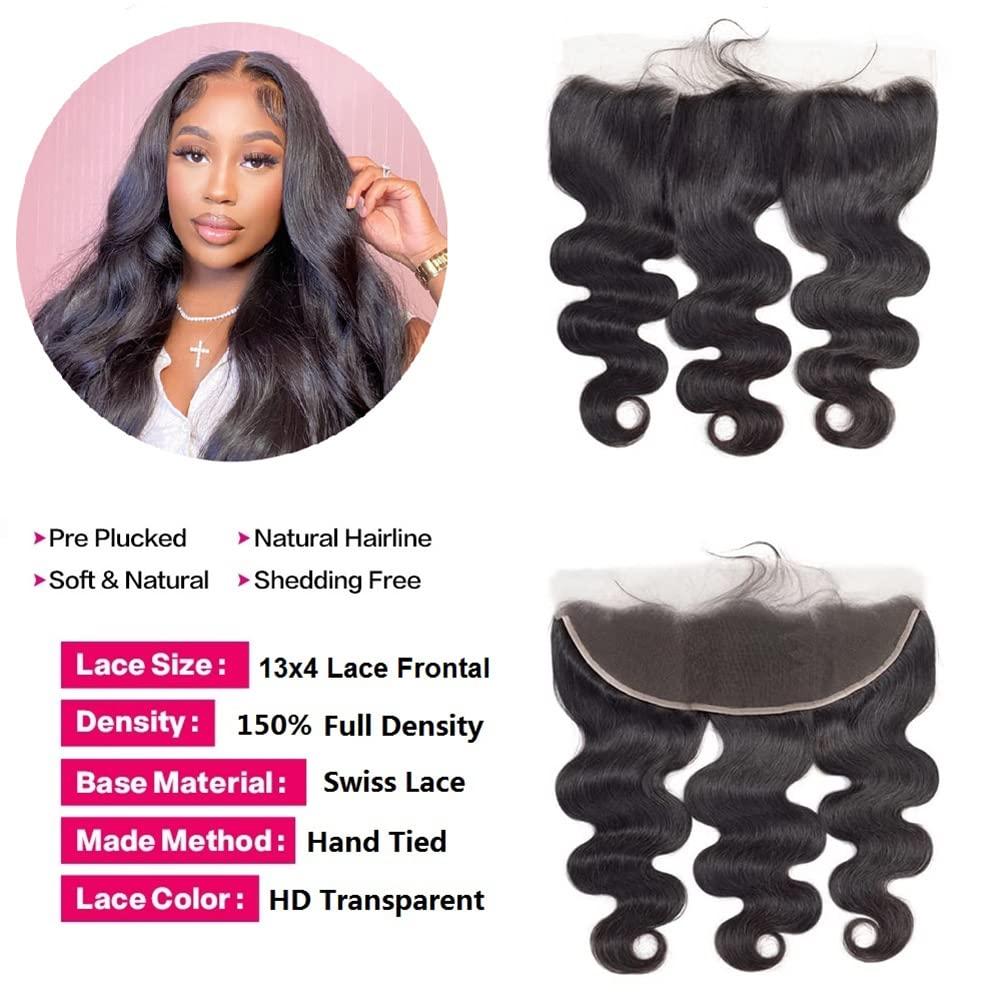 FASHOW Body Wave Bundles with Frontal 18 20 22+16 Inch 100% Brazilian Virgin Human Hair Bundles with Frontal Closure 12A Unprocessed Body Wave Weave 3 Bundles Human Hair with Frontal 13x4 HD Lace