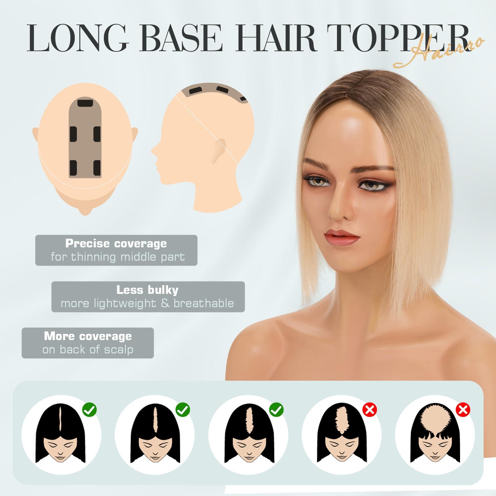 Hairro Hairro Hair Toppers For Women Real Human Hair Top Hair Pieces For Thinning Hair Short Topper Hairpiece Remy Toupee On Top 10 Inches 36g #JLT613 Medium Brown Ombre to Bleach Blonde