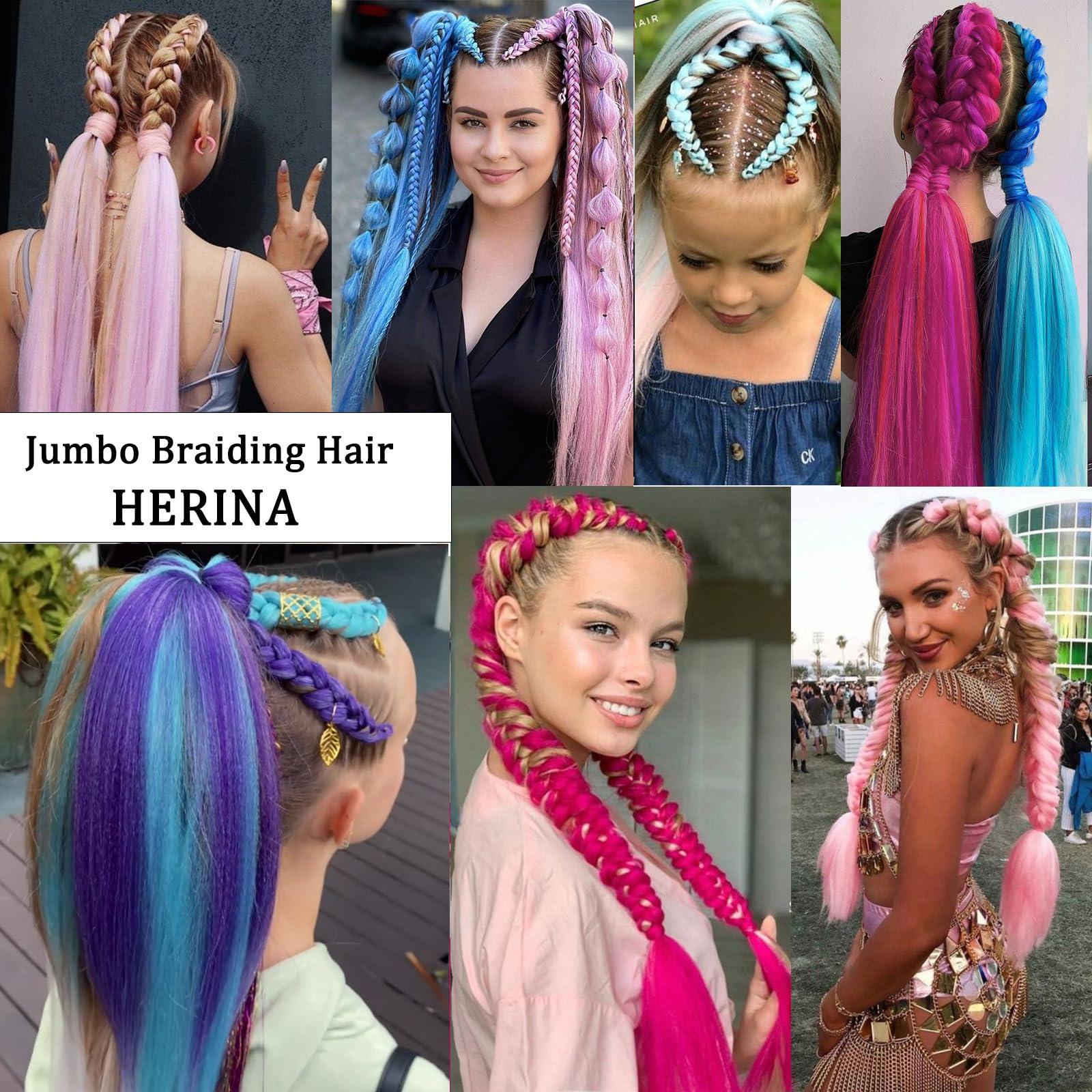 Herina Herina Dark Green Hair Extensions 3pcs Green Braiding Hair For Fake Braids High Temperature Jumbo Braiding Hair For Braids(3pcs/pack)