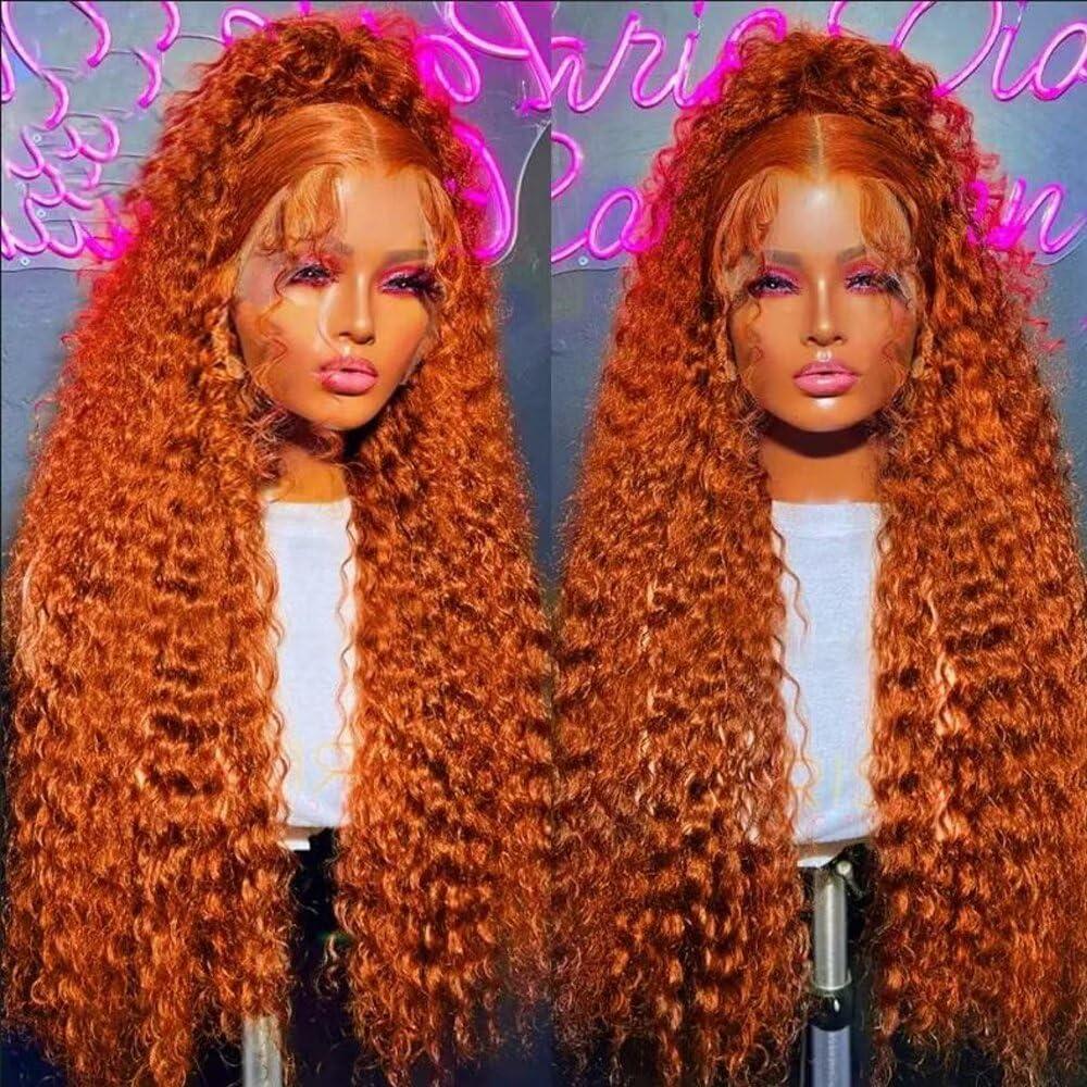 VELOMA VELOMA Ginger Wig Lace Front Human Hair 13x6 Deep Wave Human Hair Wig Ginger Transparent Lace Wigs Human Hair Pre Plucked 180 Density Ginger Curly Wig Human Hair Pre Plucked Deep Wave Wig 24 Inch