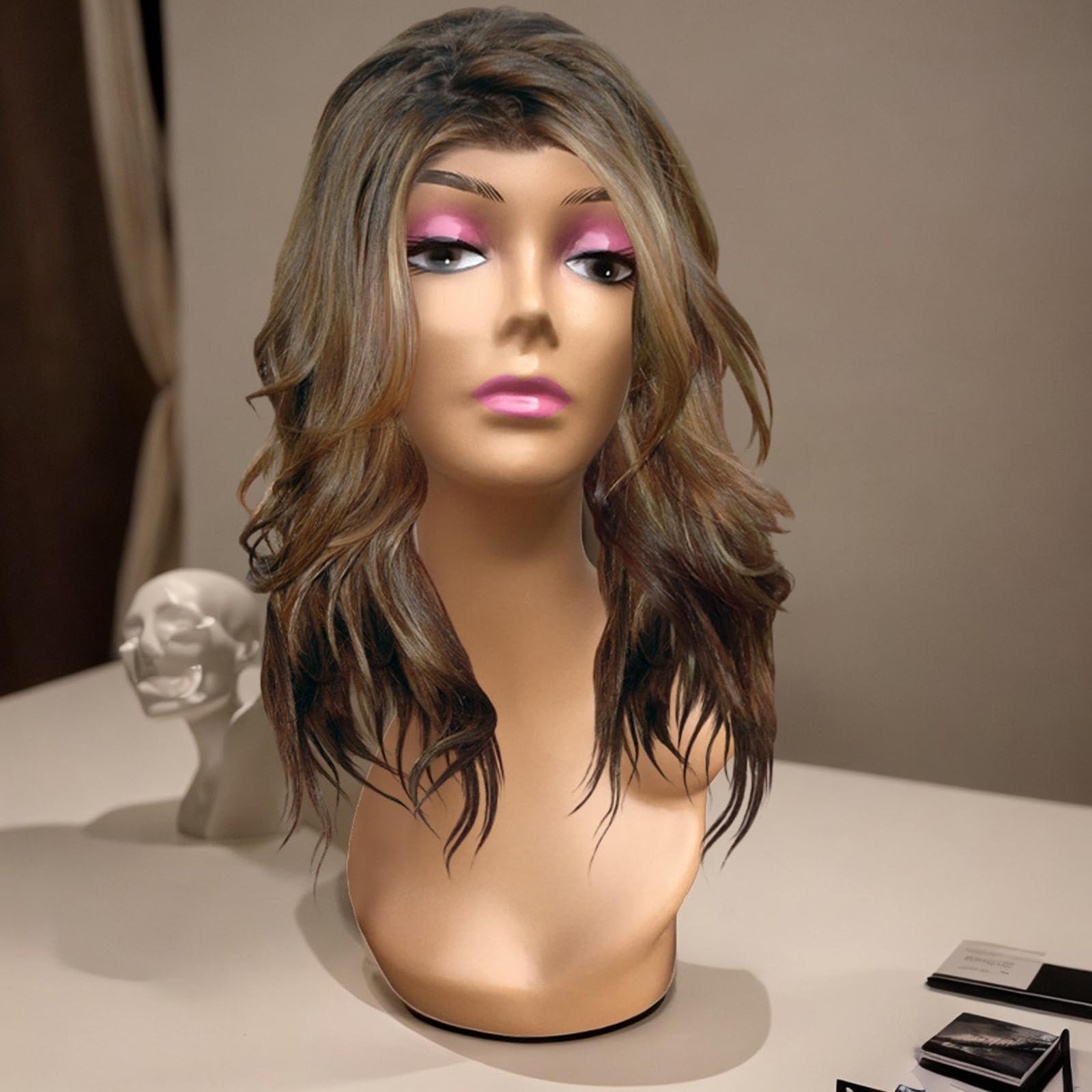 Generic Female Wig Head Mannequin Wig Display Model Long Neck with Makeup Smooth 19inch Manikin for Wigs Making Styling Hairpieces, Style B