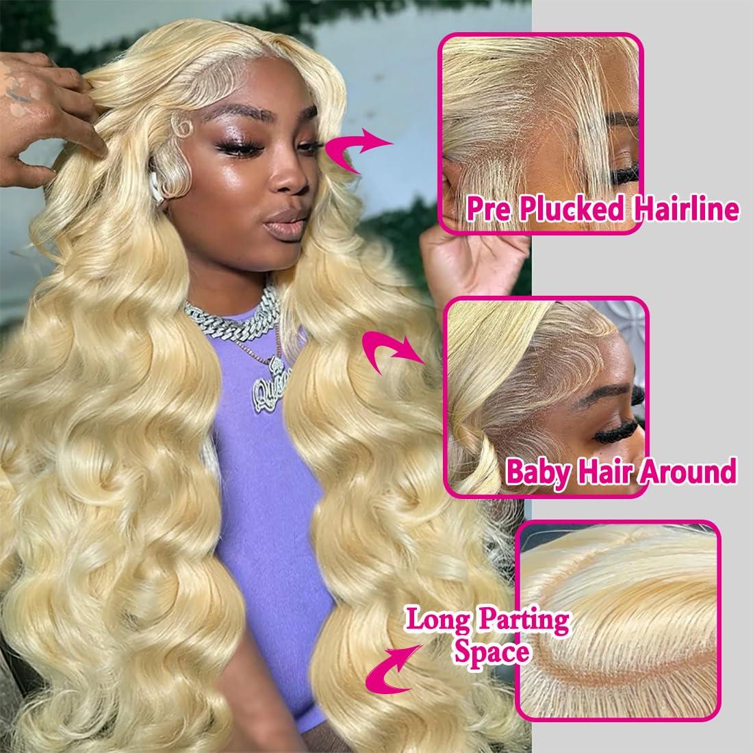 Jewhaut Jewhaut 613 13x6 Lace Front Wig Human Hair Body Wave Blonde Wig Human Hair 613 HD Transparent Lace Frontal Wigs Human Hair Pre Plucked Blonde Human Hair Wig 34 Inch