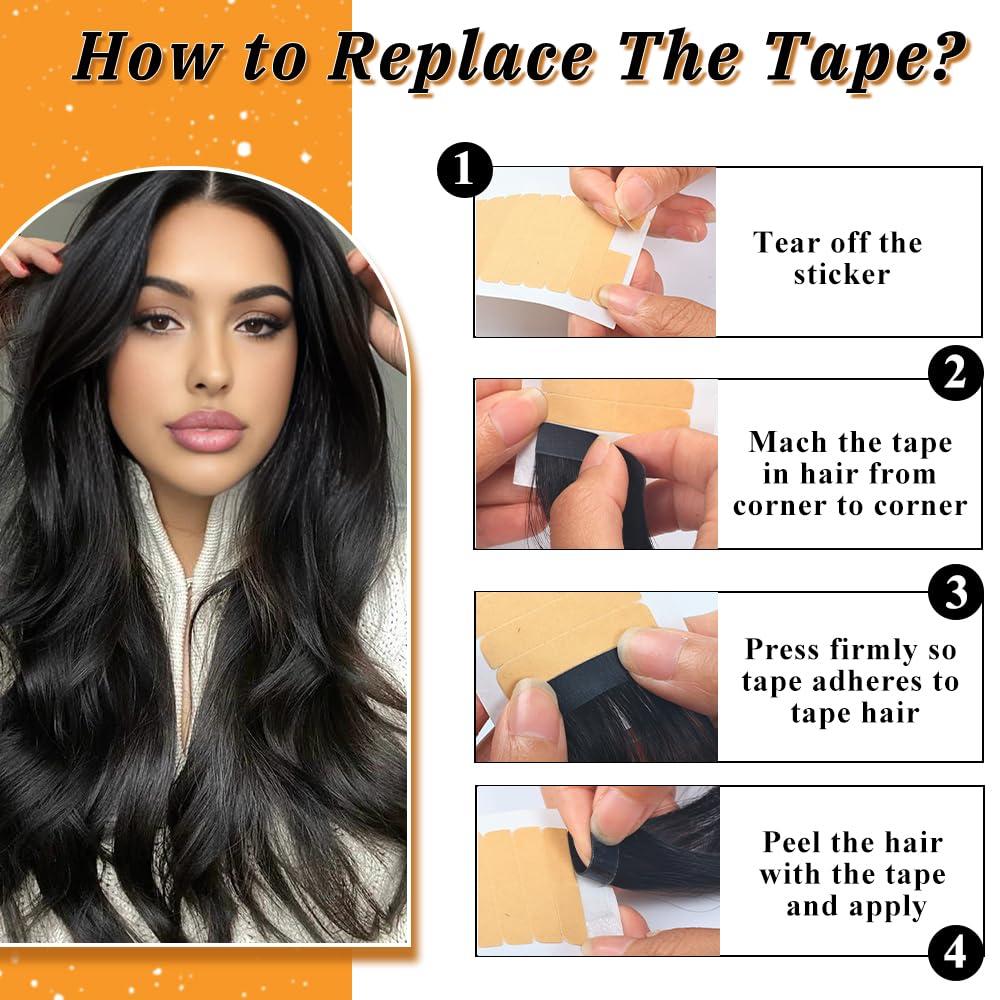 YDDM Tape in Hair Extensions Human Hair 24 Inch 20Pcs Natural Black Human Hair Tape in Extensions Tape Ins for Women Seamless Invisible Straight Tape in Hair Extensions Human Hair (1B#, 24 Inch)