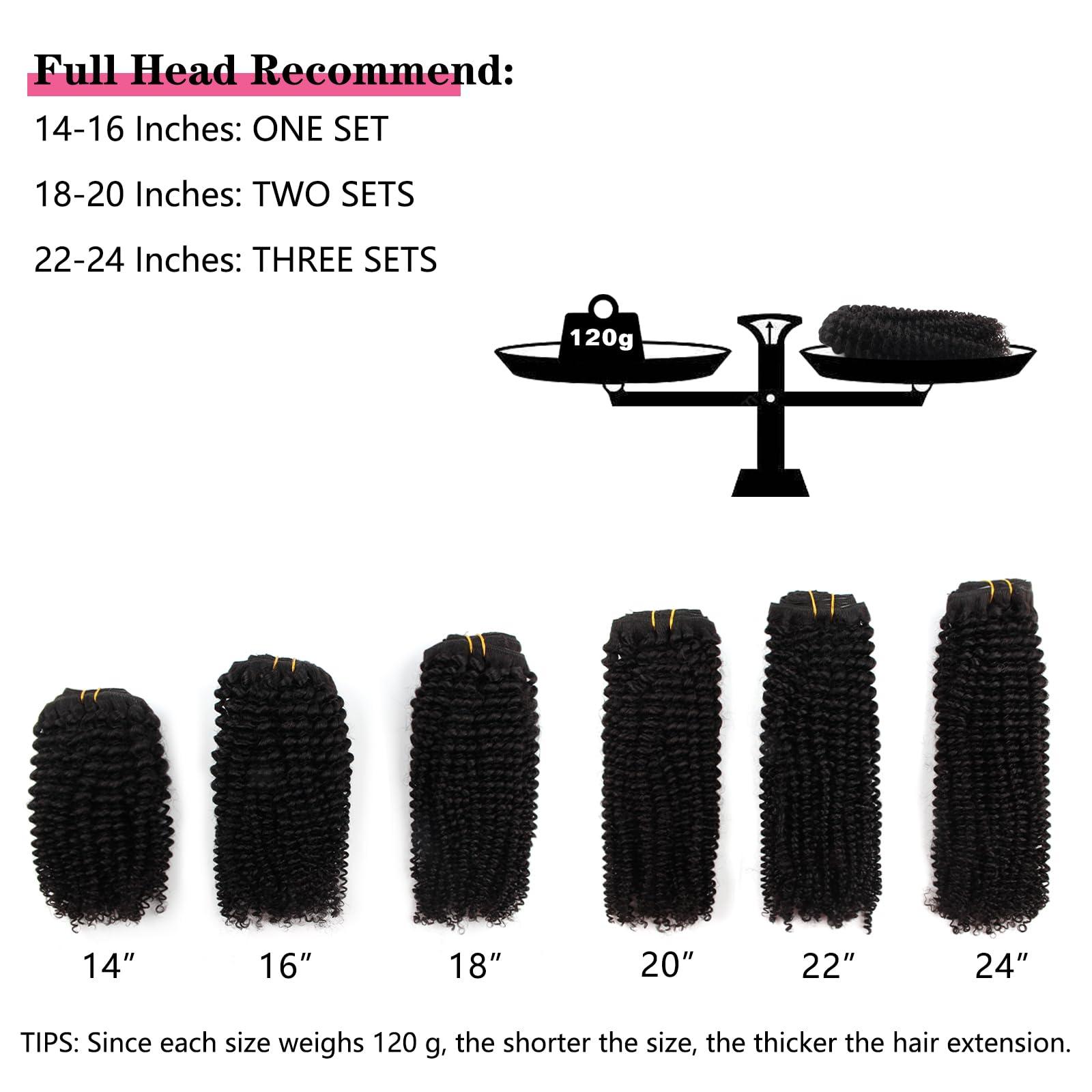 MIMIESEAT MIMIESEAT 3C Clip in Hair Extensions Real Human Hair Curly for Black Women Kinky Curly Human Hair Clip ins 4A Hair Extensions Double Weft Clip in 22 Inches Natural Black 120g 7 Pcs With 17 Clips