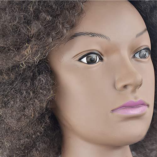 Ba Sha Mannequin Head African American with 100% Human Hair Cosmetology Afro Hair Manikin Head for Practice Styling Braiding with Free Clamp