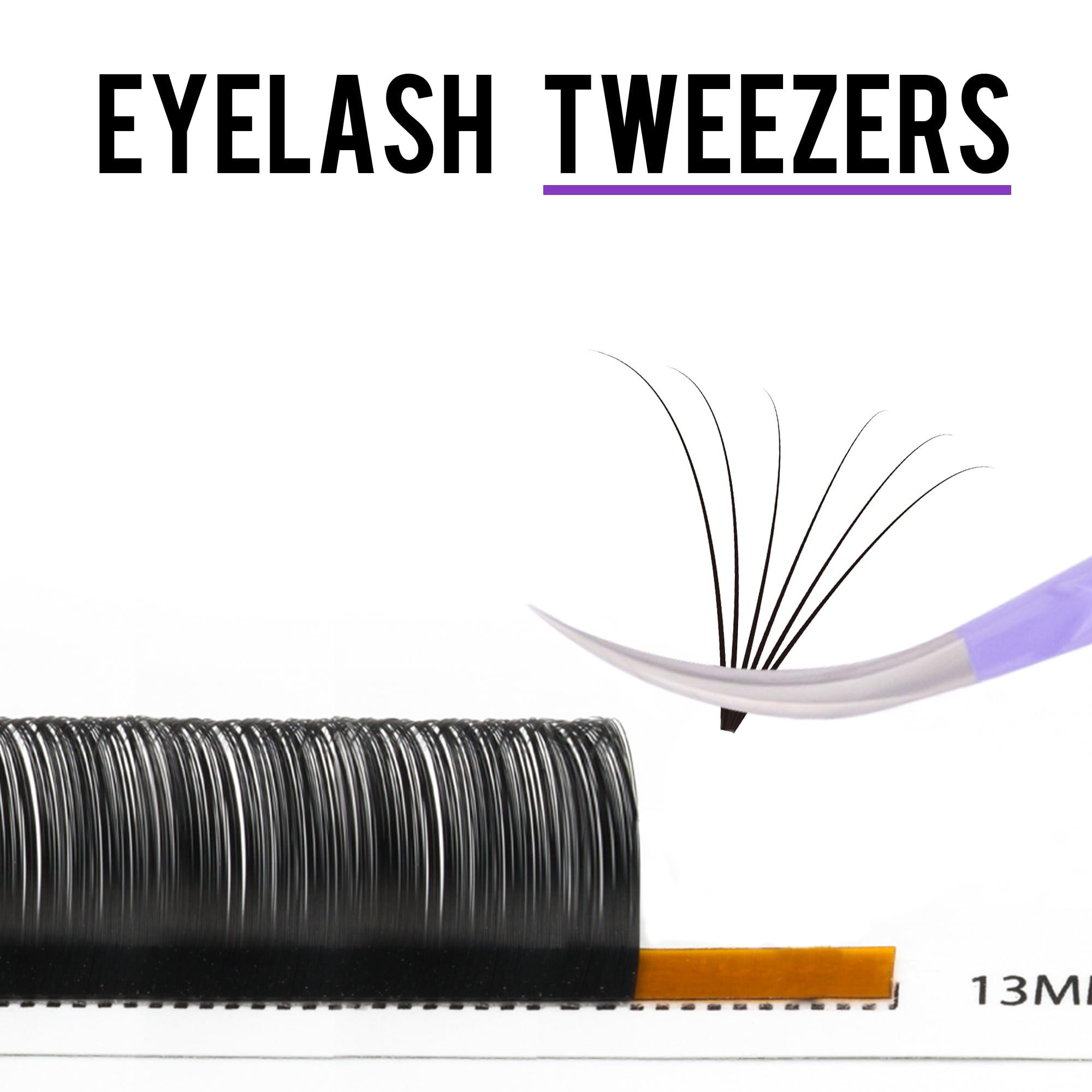 CL CAMILLASH Fiber Tip Lash Tweezers For Eyelash Extension Tweezers Professional Artist Tech Work Kit Tools,Best Volume Eyelash Lashes Extensions Purple Tweezers Precision Supplies(Curved)