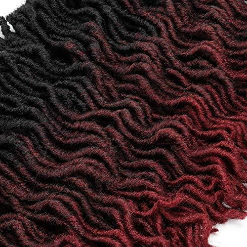 THEMIS HAIR Short Gypsy Locs Crochet Faux Locs 12 Inch Ombre Red Goddess Wavy Faux Locs Crochet Hair Natural Looking Pre-Looped Kanekalon Synthetic Crochet Braids Dreadlocks Hair Extensions (12inch,OT99J530)