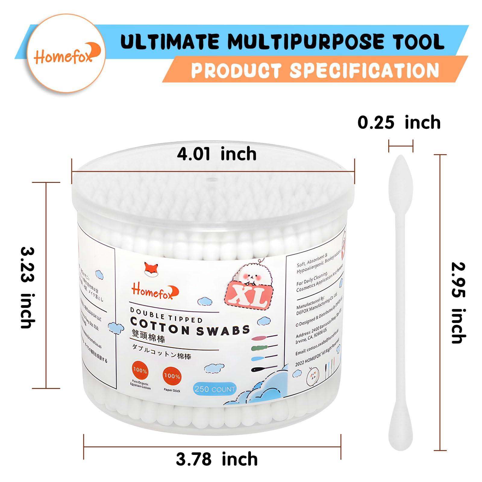 HOMEFOX HOMEFOX XL Thick Cotton Swabs Pointed Precision - 250 Count Extra Large - Pointy Organic Cotton Buds Double Side Tightly Wrapped Cotton Tips Paper Stick Cruelty-Free, XL Pointy & Round White