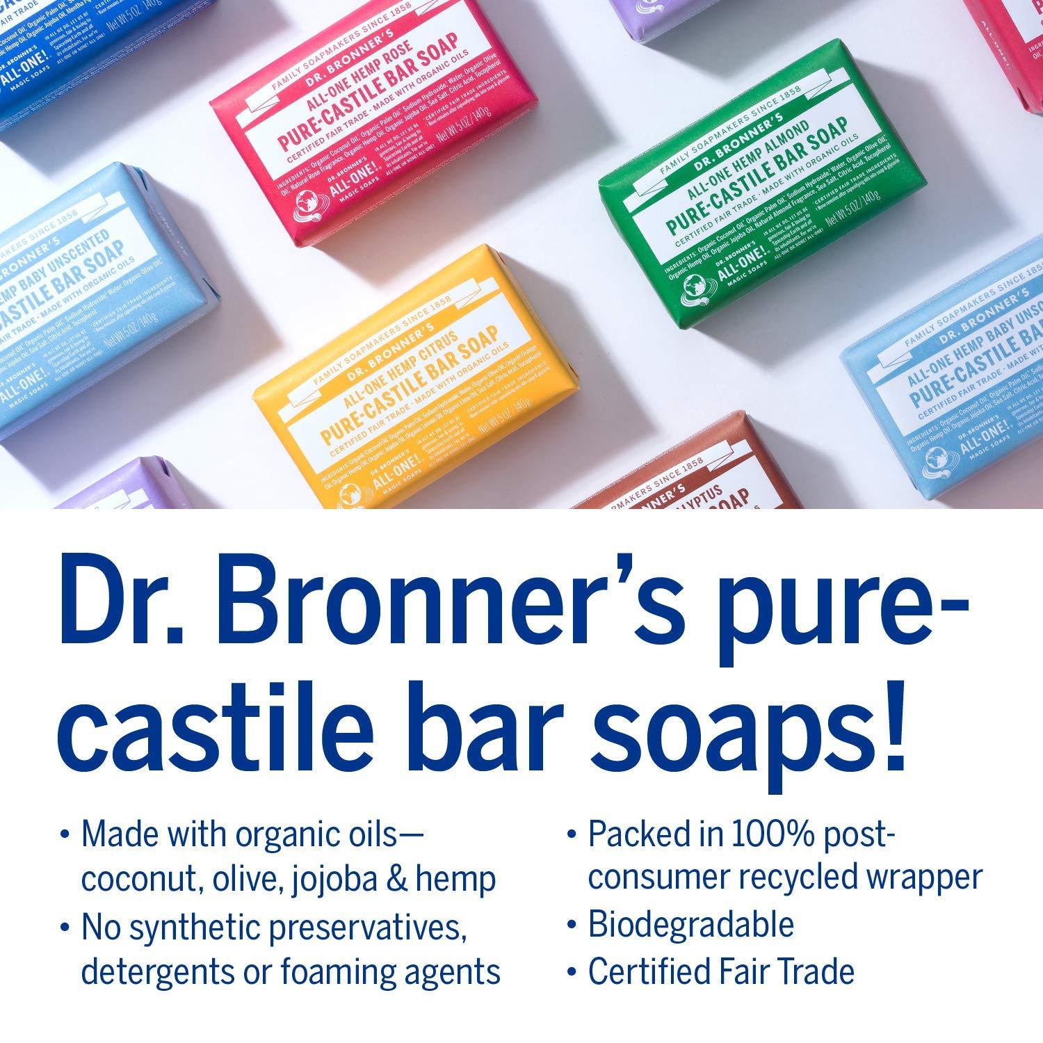 Dr. Bronner's Dr. Bronner's - Pure-Castile Bar Soap (Peppermint, 5 Ounce, 12-Pack) - Made with Organic Oils, For Face, Body & Hair, Gentle & Moisturizing, Biodegradable, Vegan, Cruelty-free, Non-GMO