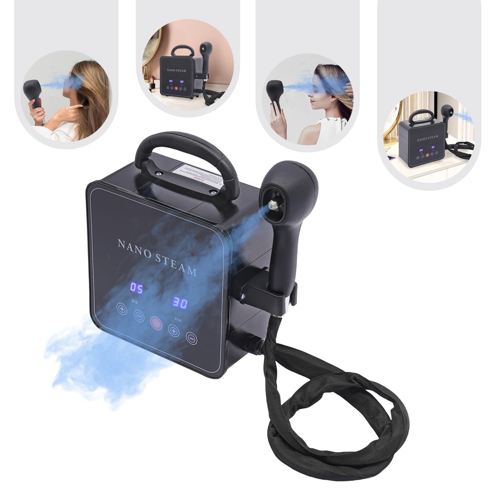 DUYIWAA Hair Steamer for Hair Portable Hair Steamer for Black Hair, Removable Nozzle Hair Steamer, Adjustable Mist & Timer, Multifunction Hair Steamer Nano Hair Steamer for Deep Conditioning