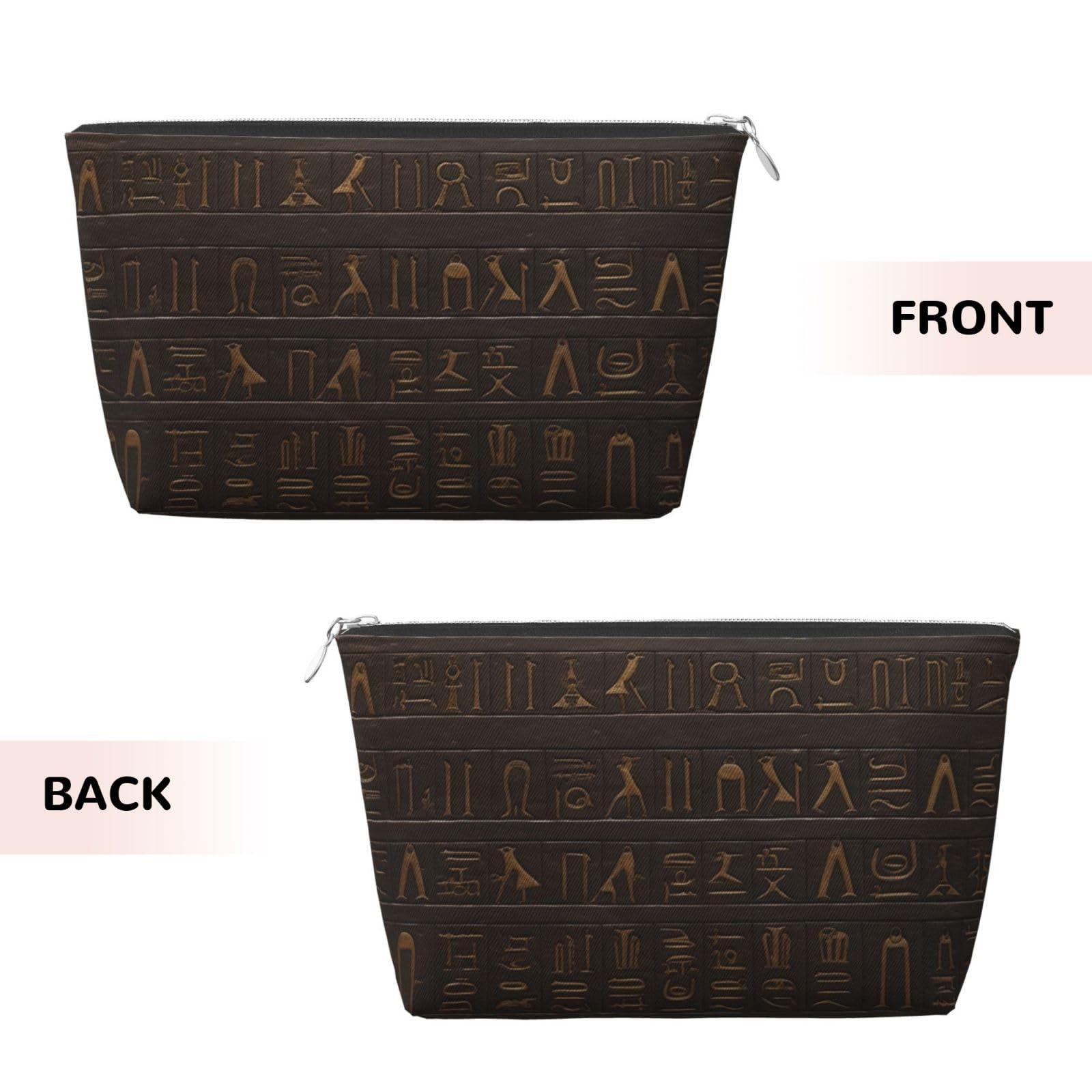 HCBPWVQA HCBPWVQA Leather Makeup Bag for Women Travel Toiletry Bag Ancient Egyptian Hieroglyph Cosmetic Bag Large Makeup Pouch with Zipper, Silver