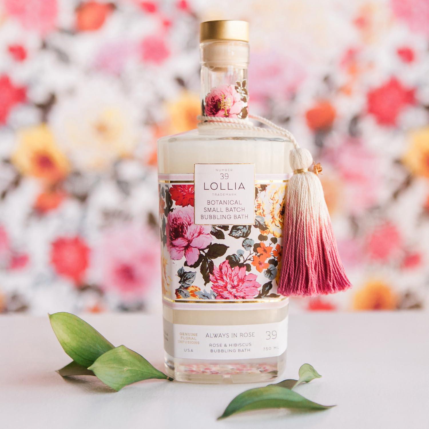 LOLLIA Lollia Always in Rose Bubble Bath, 25 fl. oz. Rose & Hibiscus Scent Soothing & Moisture-Rich Bubble Bath, Hydrating Ingredients, Enchanting Floral Bubble Bath for Women