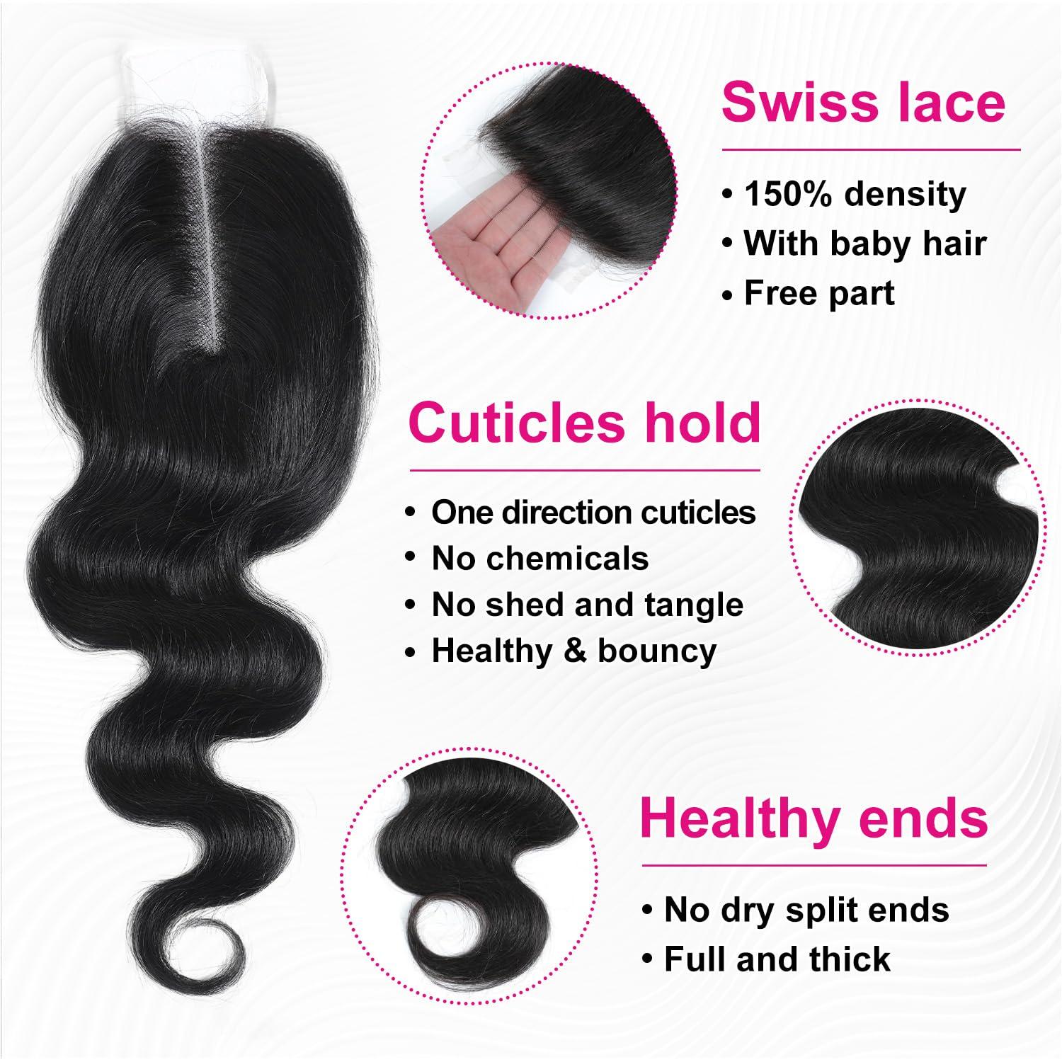 MOMOSHERO MOMOSHERO 2x6 HD Lace Closure Only 20 Inch Body Wave Human Hair, Pre Plucked Closure Sew In 2 by 6 Lace Closure Middle Part 100% Brazilian Virgin Human Hair Unprocessed 2x6 Kim K Closure Natural Black