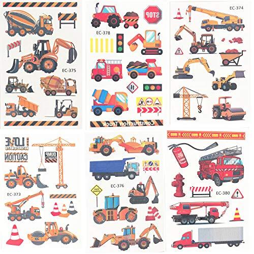 Oexper Oexper 18 Sheets of Construction Vehicle Temporary Tattoos Cars Fire Trucks Buses Transportation Tattoo Stickers for Boys Girls Kids Adults Birthday Party Car Themed Party Supplies Party Favors