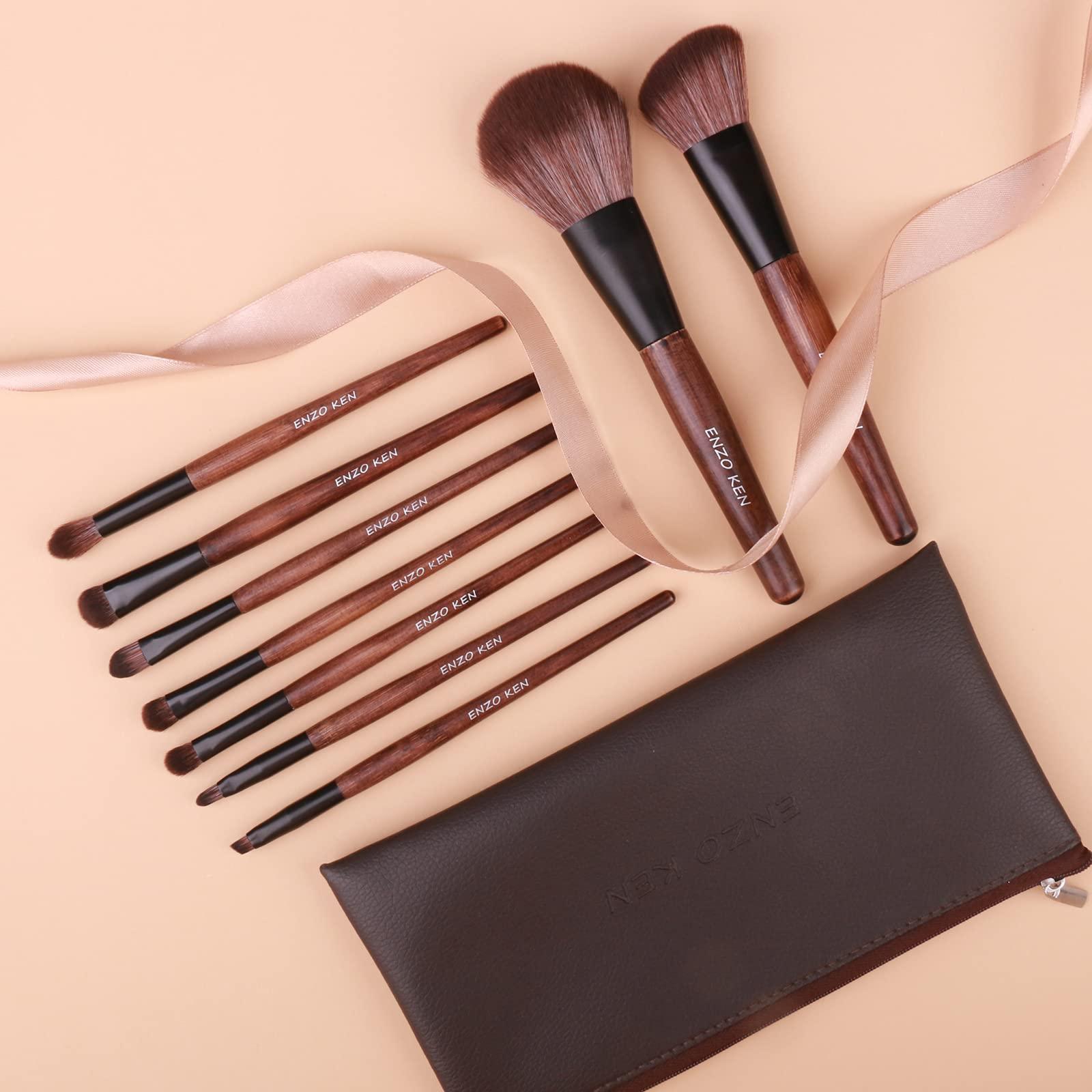 JMKJMJP JMKJMJP Natural Goat Hair Makeup Brush Set with Case, Luxury Cosmetic Brushes Makeup Set, Natural Makeup Brushes, Natural Bristle Makeup Brushes(Full Brush Set,Sable Hair Bamboo 9pcs)