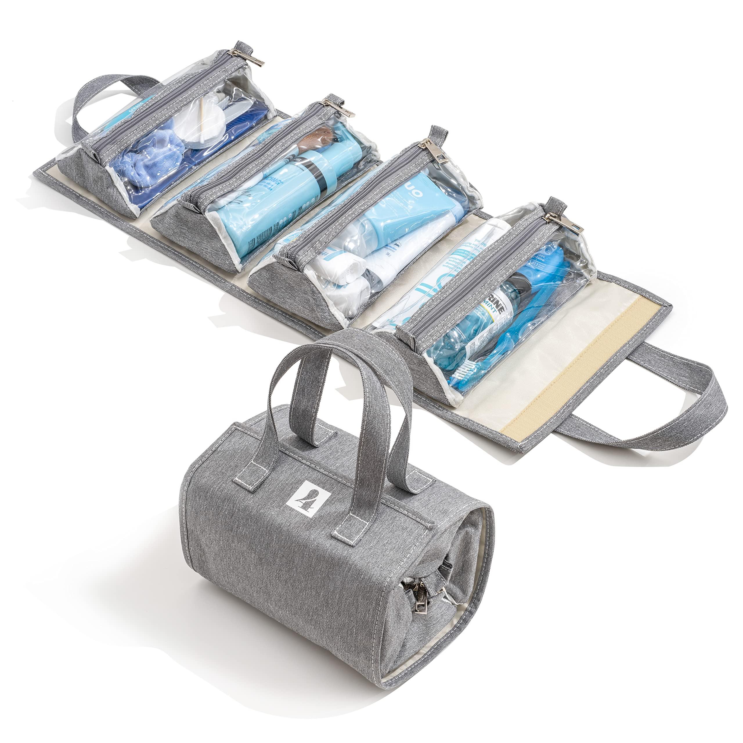 4kits 4kits Hanging Roll-Up Makeup Bag/Toiletry Kit/Travel Organizer for Women - 4 Removable Storage Bags - Organize Make Up, Cosmetics, First Aid, Medicine, Personal Care, Bathroom, Palette/Brush Holder