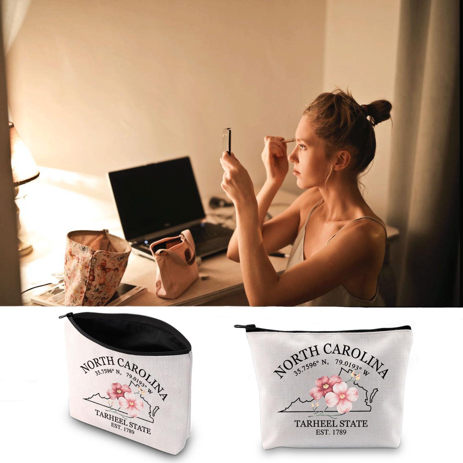 JXGZSO JXGZSO North Carolina Map Cosmetic Bag North Carolina Travel Pouch Bag Dogwood Flower Lovers Gift (TARHEEL STATE Bag)