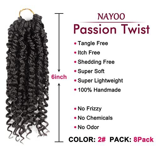 NAYOO Passion Twist Hair For Kids - 8 Packs 6 Inch Passion Twist Crochet Hair For Black Women, Crochet Pretwisted Curly Hair Passion Twists Synthetic Braiding Hair Extensions(6 Inch 8 Packs, 2)
