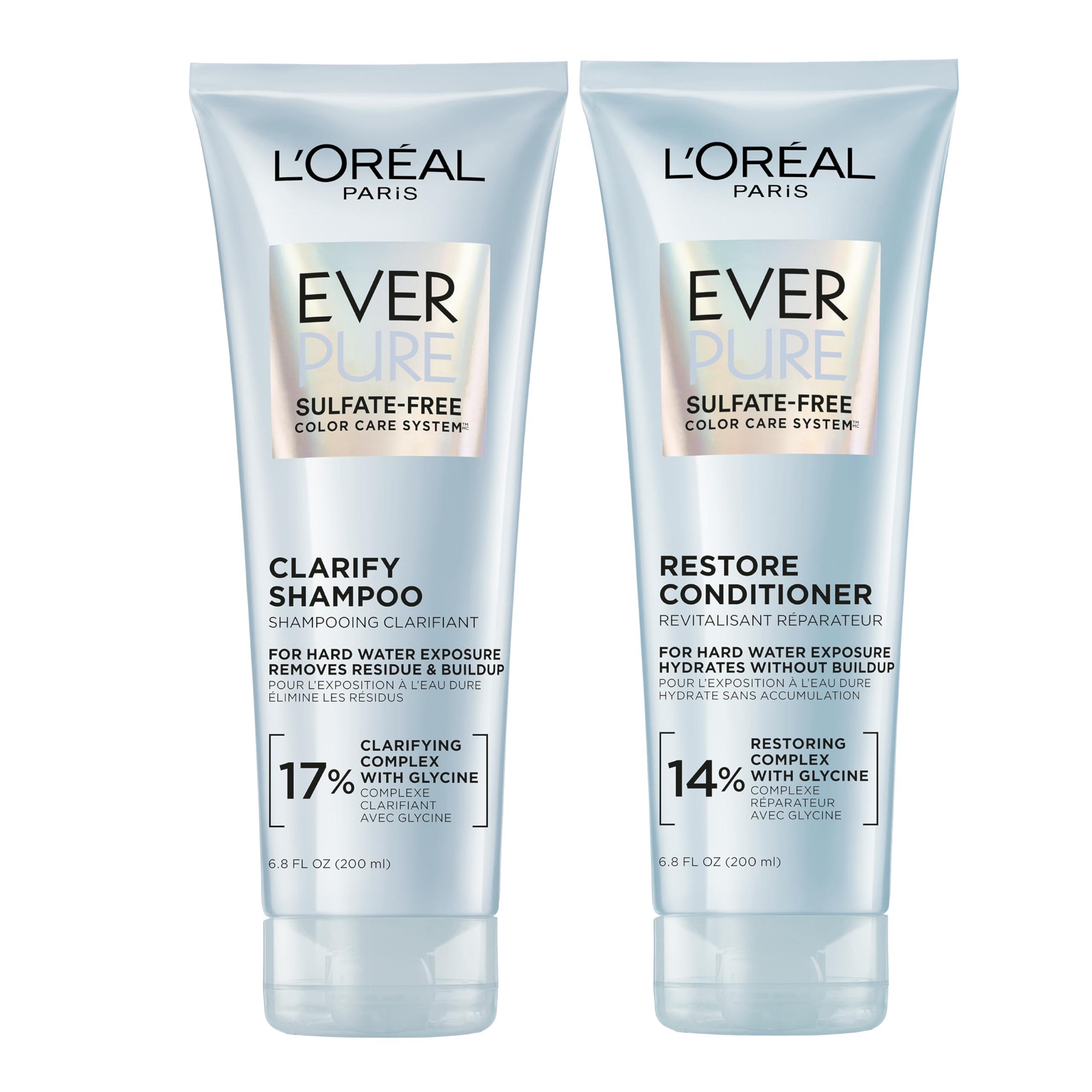LOral Paris LOral Paris Clarify and Restore Sulfate Free Shampoo and Conditioner Set with Antioxidants for Hard Water Exposure and Styling Build-up, EverPure, 1 Hair Care Kit