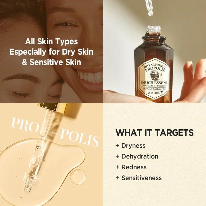 SKIN FOOD since 1957 SKINFOOD Royal Honey Propolis Enrich Essence - 63% Black Bee Propolis & 10% Royal Jelly Extract Face Serum - Propolis Serum for Skin, Valentine Day Gift - 1.69 Fl. Oz. (50mL)