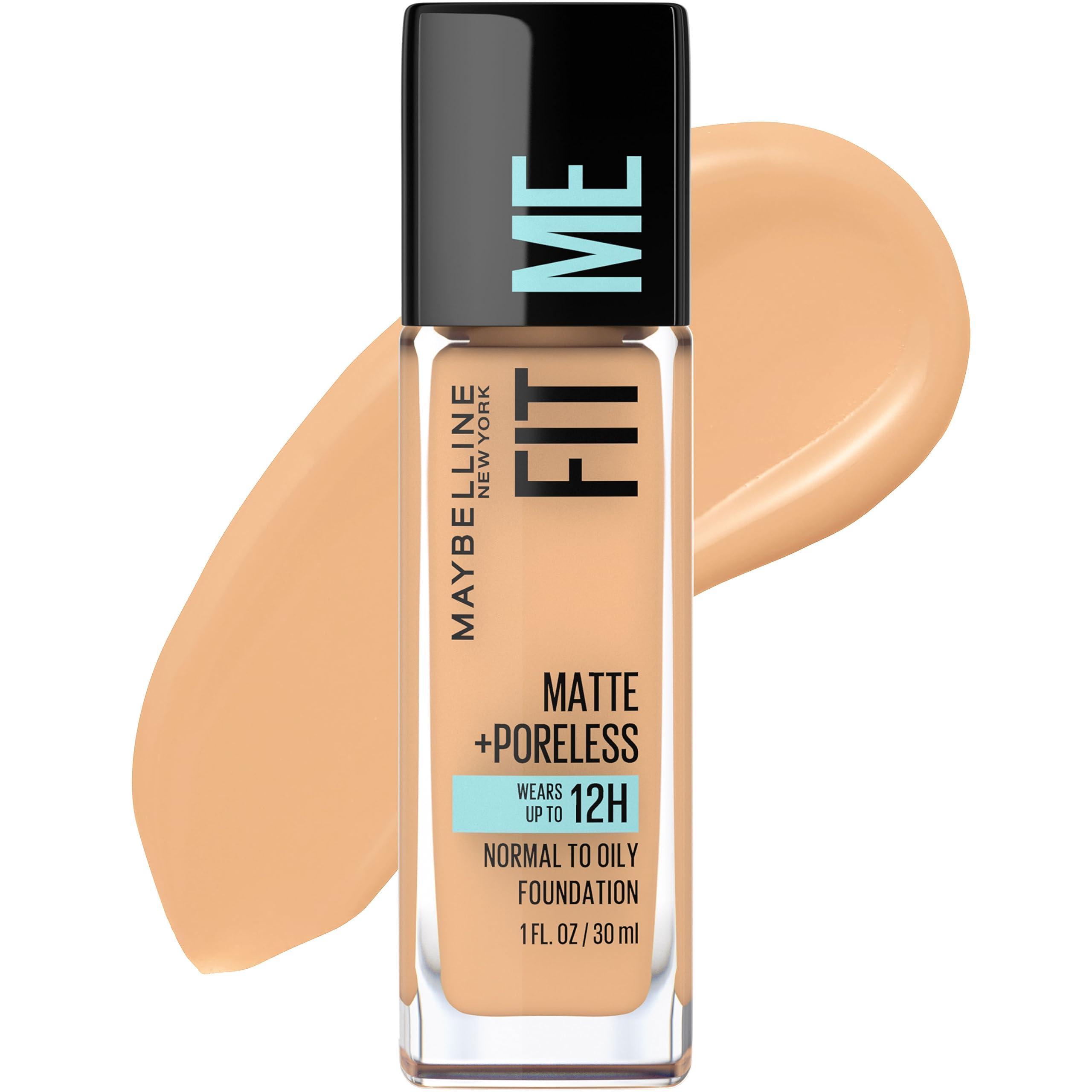 MAYBELLINE Maybelline Instant Age Rewind Eraser Dark Circles Treatment Multi-Use Concealer,130 & Fit Me Matte + Poreless Liquid Oil-Free Foundation Makeup, Natural Buff