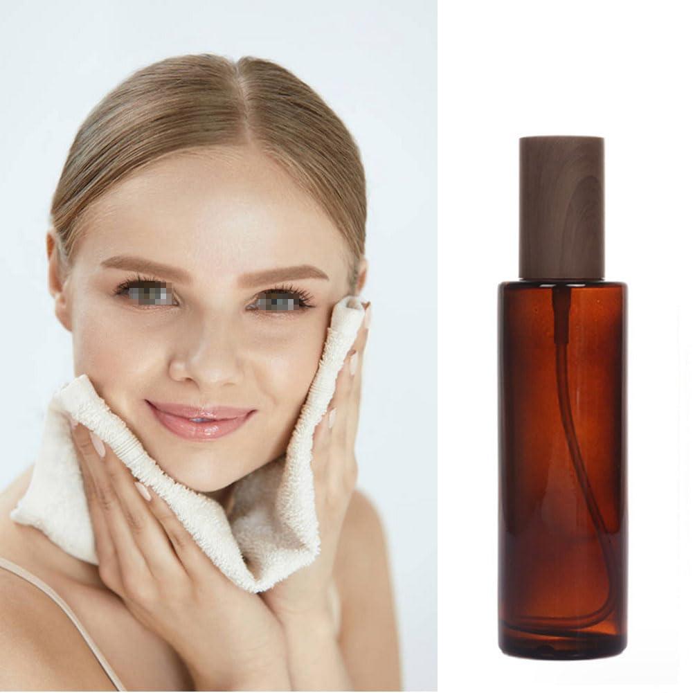 TUPANDY TUPANDY 2PCS 100ml/3.3oz Amber Glass Lotion Pump Press Bottles Empty Refillable Soap Dispensers Containers Jars with Black Wood Cap for Foundation Cream Makeup Removel Oil Shampoo