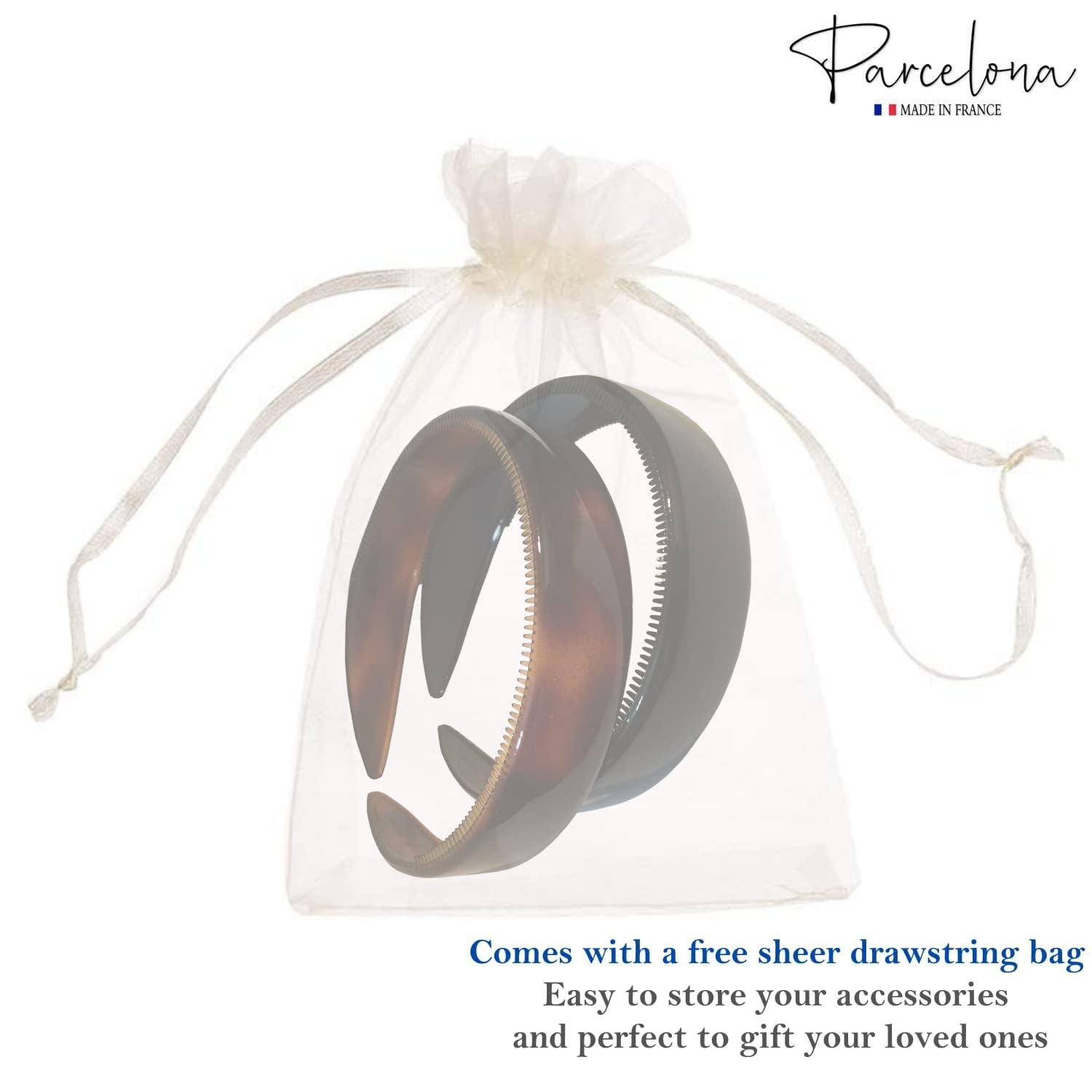 Parcelona Parcelona French (Set of 2) Wide 1 Inch Tortoise Shell Brown and Black Hair Headbands with Inner Teeth Nibs