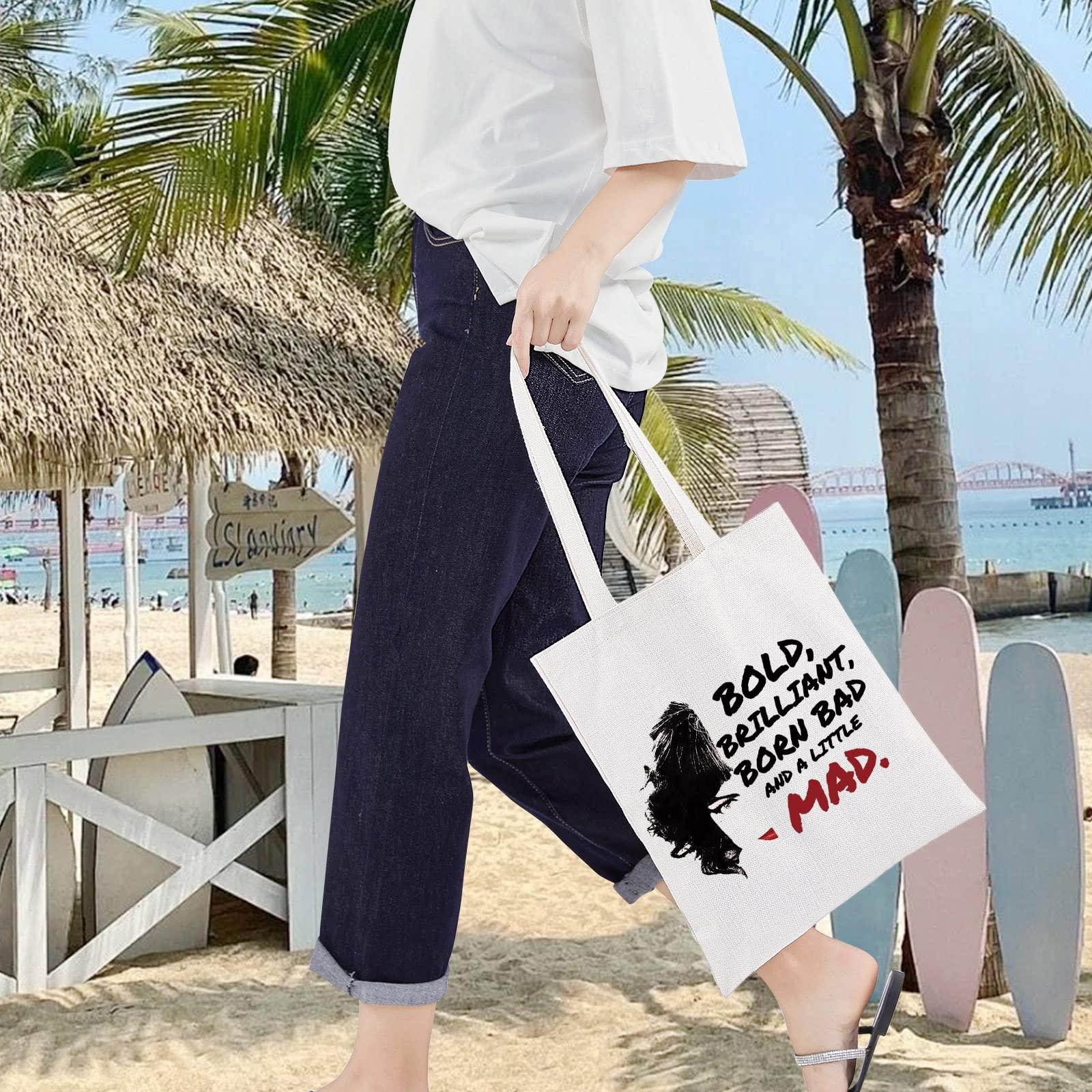 LEVLO LEVLO Cruella Deville Quote Cosmetic Bag Cru-ella Movie Fans Gift Born Brilliant Bad And Alittle Mad Makeup Zipper Pouch Bag (Born Brilliant Tote)