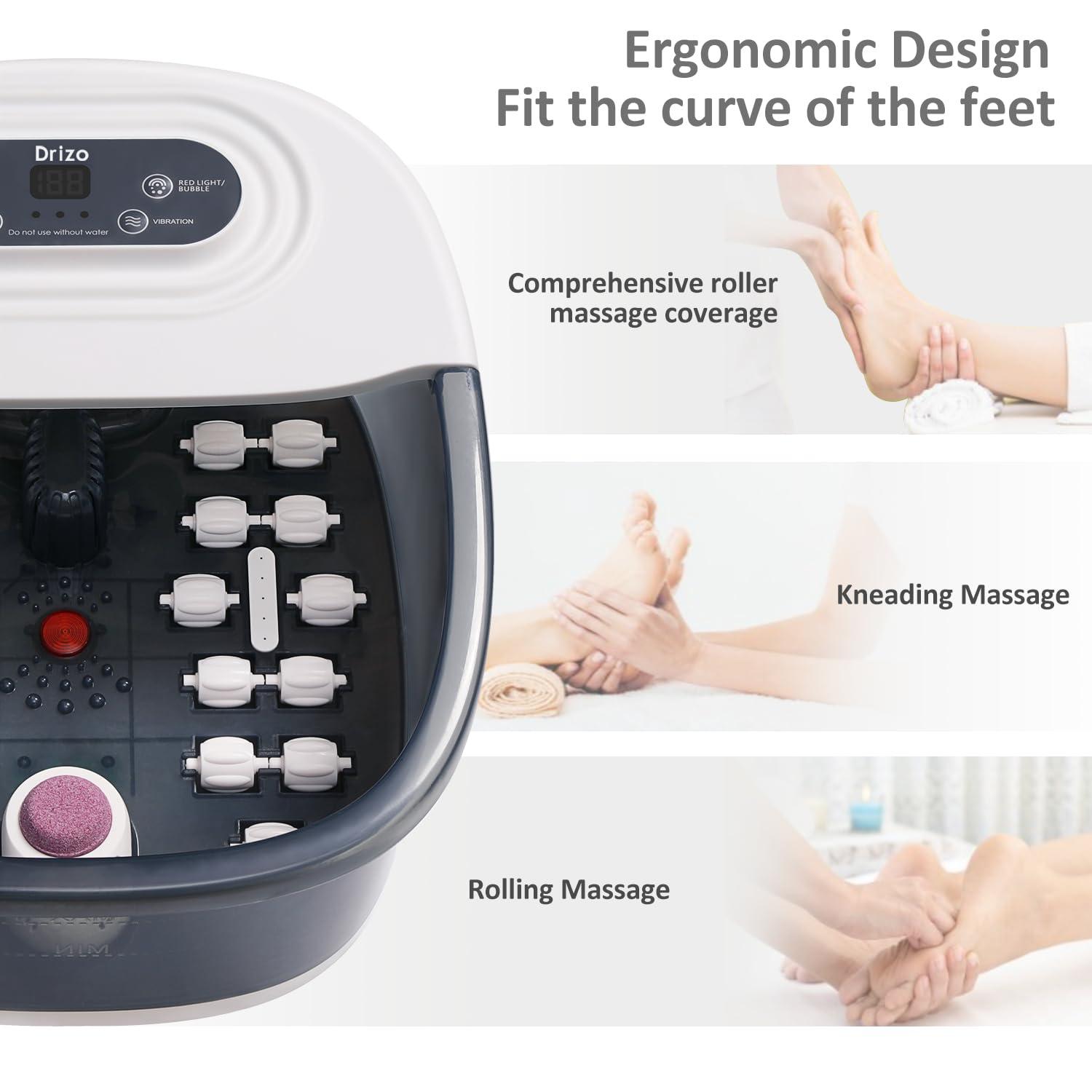 drizo drizo Foot Spa Bath Massager with Heat, Vibration, Temp Control, Bubbles, Epsom Salt and Red Light,Foot Soaker with 22 Massage Rollers,Foot Bath Massager for Relax,Gray