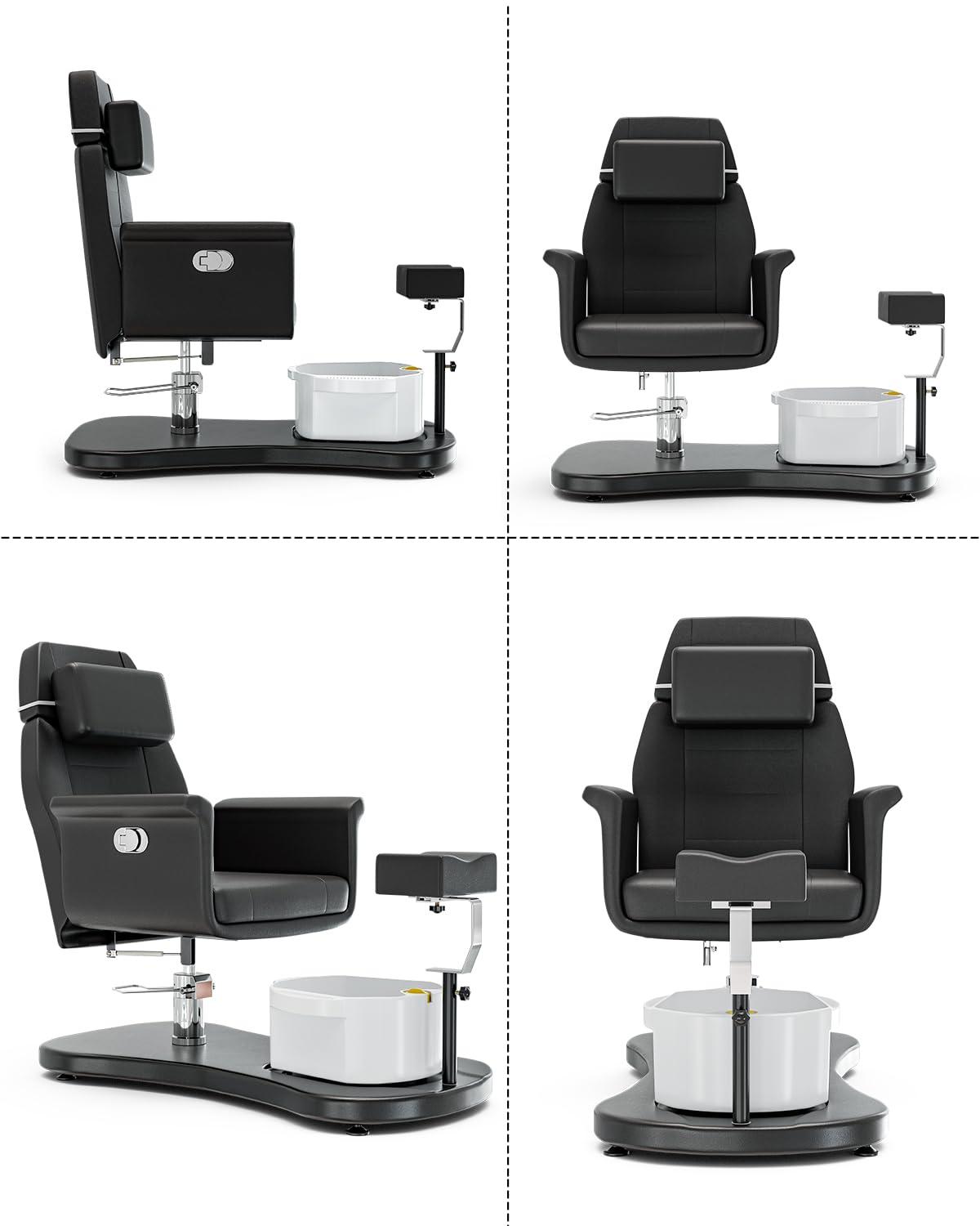 OKAKOPA OKAKOPA Pedicure Chair No Plumbing, Portable Pedicure Station for Nail Tech, 360 Swivel Reclining Salon Pedicure Chairs w/Stool, Massage Basin, Footrest for Foot Spa, Black