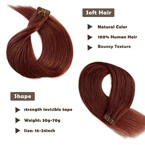 Munx Munx Real Hair Extension Dark Auburn Tape in Human Hair Extension 18inch 20pcs 40g Tape in Remy Silky Straight Natural Hair Extensions