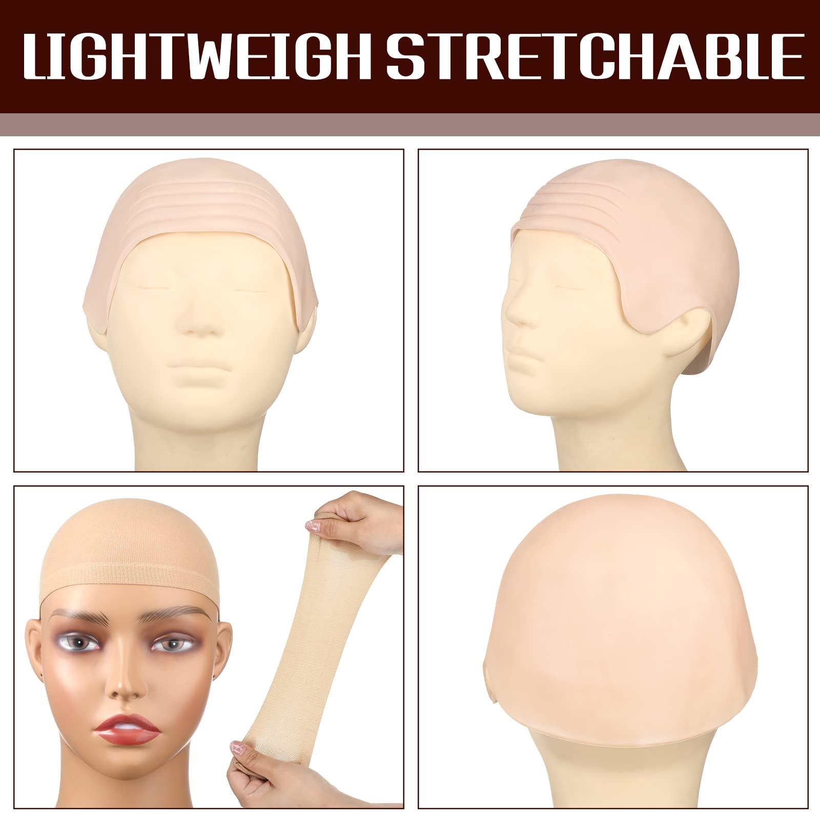 Syhood Syhood 2 Pieces Halloween Bald Cap Makeup Latex Bald Head Wig Caps Cosplay Costume for Adults(Beige,Medium)