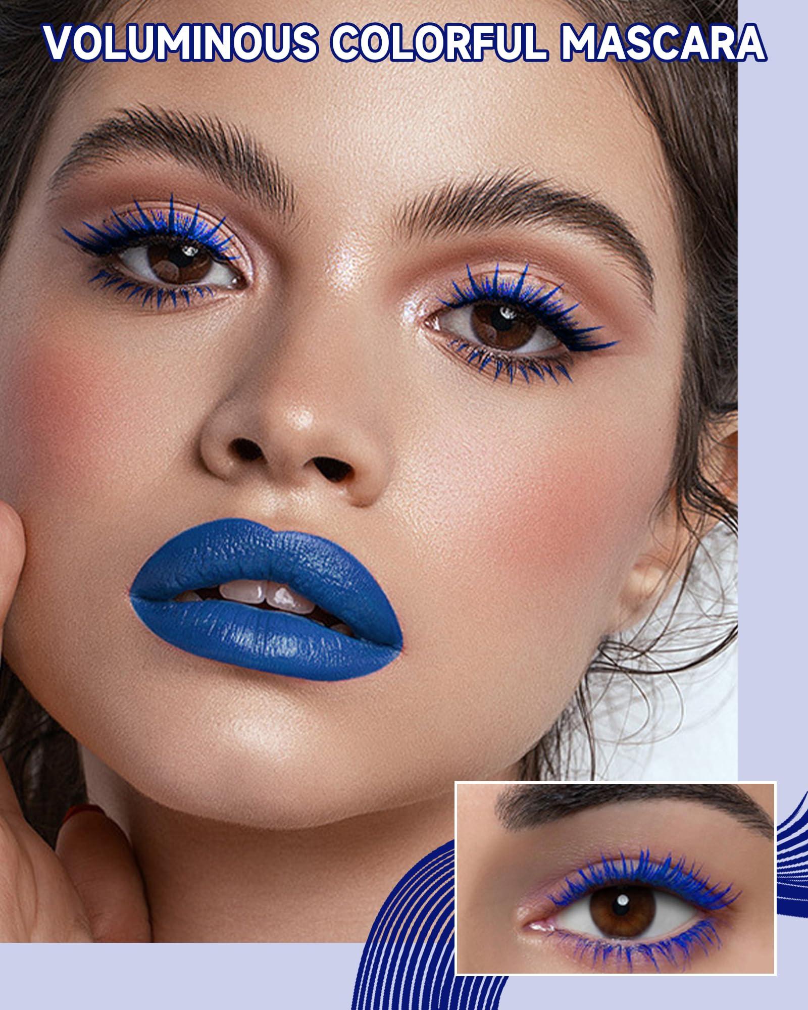 Caedelfly Blue Waterproof Mascara Volume and Length, Long Lasting Colored Liquid Tubing Mascara Lash Extensions for Eyelashes,Smudge-Proof Curling Voluminous Mascara Cosplay Party Women Eye Makeup Gift-01
