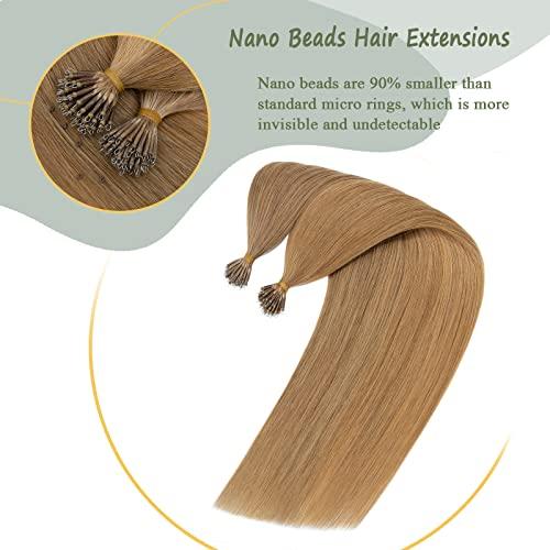 SEGO SEGO Nano Bead Ring Human Hair Extension Pre Bonded Nano Tip Remy Hair Extensions Micro Beads Rings Loop Hand Tied Hairpiece 24 Inch #27 Dark Blonde 1g/strand 50g/pack