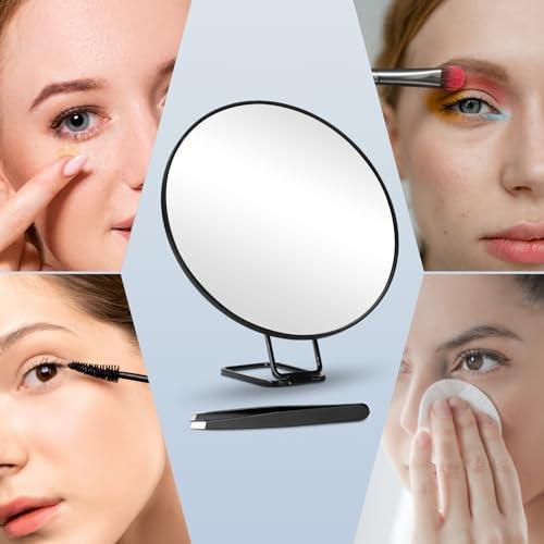 JJhxr 30X Magnifying Mirror, 6 Inch Large Makeup Mirror with 30X Magnification, Compact Makeup Magnifying Mirror, Round Magnifying Mirror with Handle for Travel Mirror, 3 Suction Cups, 360 Adjustable Stand