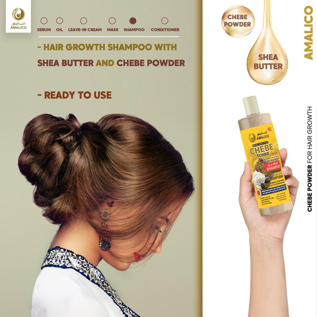 AMALICO Sulfate Free Shampoo with Chebe Powder and Shea Butter (16.9 OZ) Hair Shampoo for Hair Growth and Anti-dandruff Shampoo