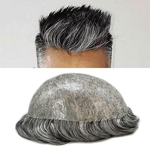Generic Toupee for Men Hairpiece Human Hair Replacement System Full Poly Thin Soft Hair Piece for Men Injected PU Durable Skin Mens Wig (8"X10", 1B65 Off Black+65% Gray-110% Light to Medium Density)