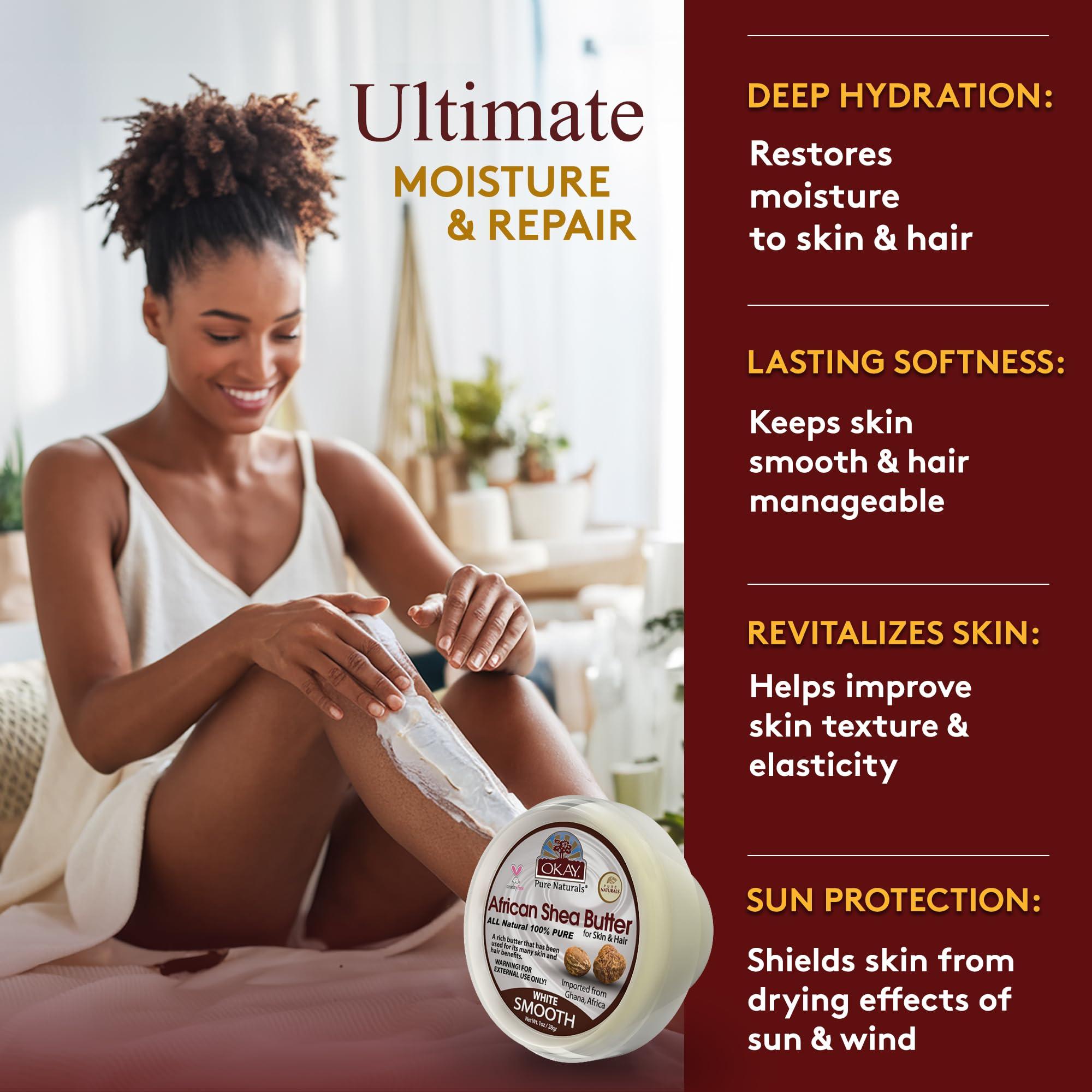 Okay OKAY Pure Naturals White Shea Butter for Hair and Skin - Raw African Shea Butter for Women and Men, Daily Moisturizer for Face and Body, Helps with Stretch Marks, Soothes Dry Skin - 1 Oz Jar