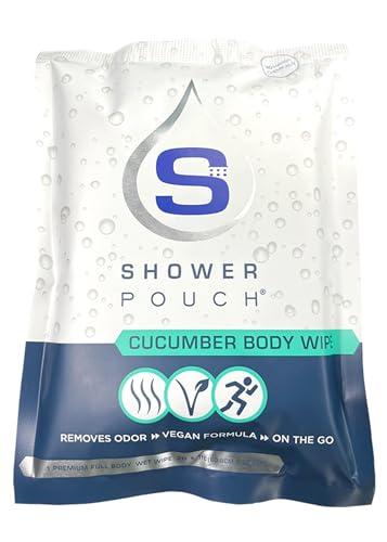 S SHOWER POUCH Shower Pouch XL (2' x 1') Bathing Body Wipes for Adults Aloe-Infused Heatable & Reusable Bath Wipes for Camping, Travel, Outdoor (10 Pack) Cucumber Scent