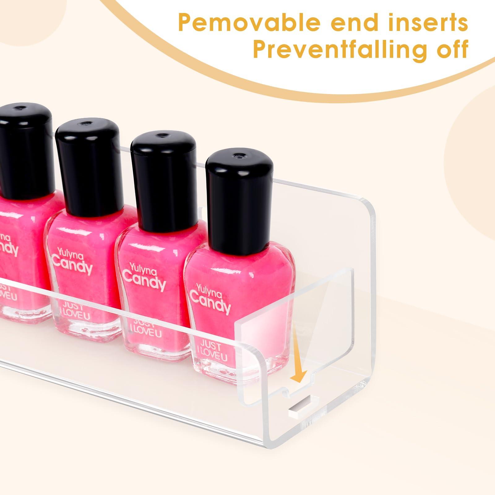 AumVum AumVum 6 Pack Nail Polish Organizer Wall Mounted Shelf with Removable Anti-Slip End Inserts, Paint Rack Acrylic Organizers Display for Wall, Nail Polish Rack Displays 90 Bottles, 15 Inch
