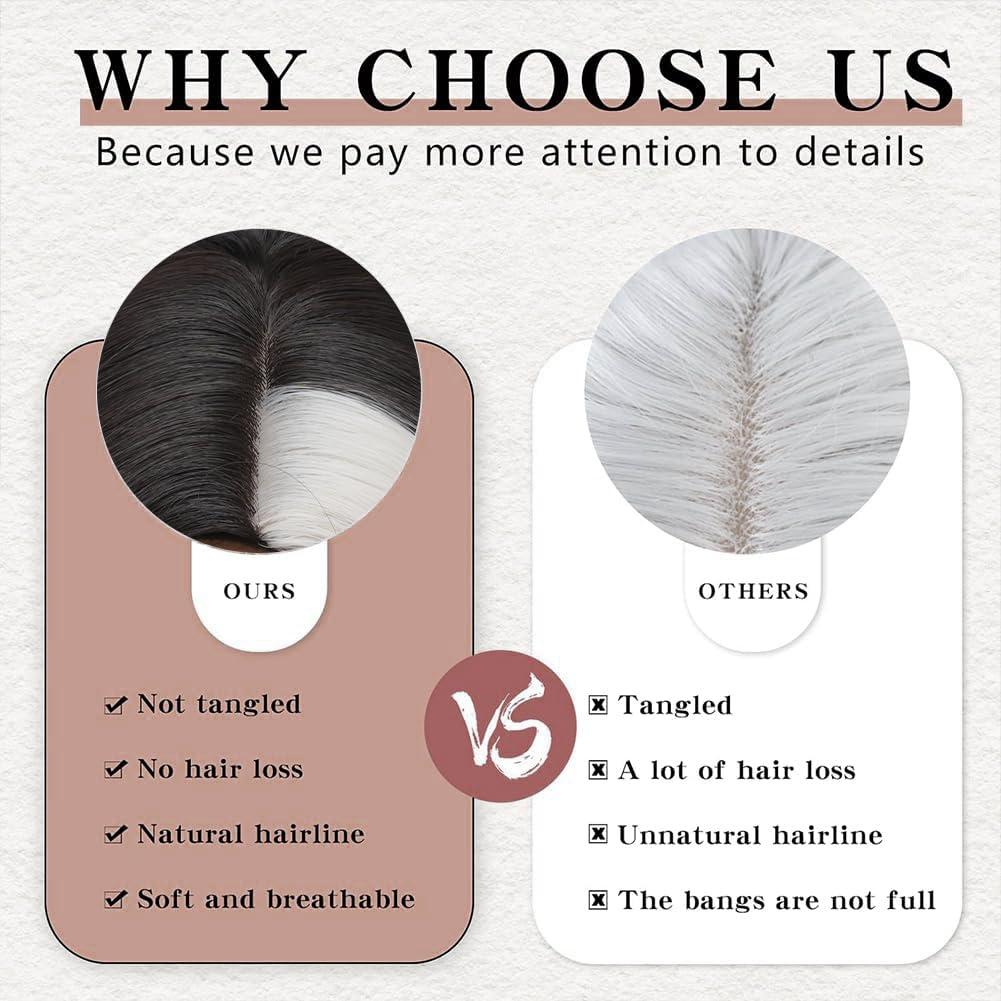 Sabosi Sabosi Long Wavy Black White Wigs for Women 26 Inch Middle Part Curly Wavy Wig Natural Looking Synthetic Heat Resistant Fiber Wig for Daily Party Use