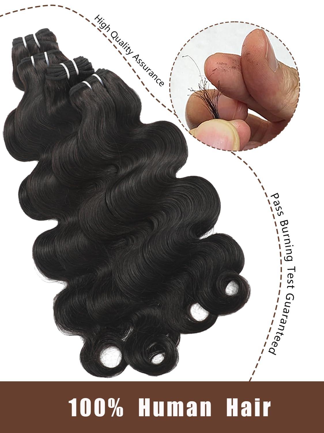YNiSew Human Hair Bundles 24 26 28 30 Inch Brazilian Body Wave Bundles Human Hair Bundles Deals Human Hair Weave 4 Bundles Wavy Natural Black YNiSew
