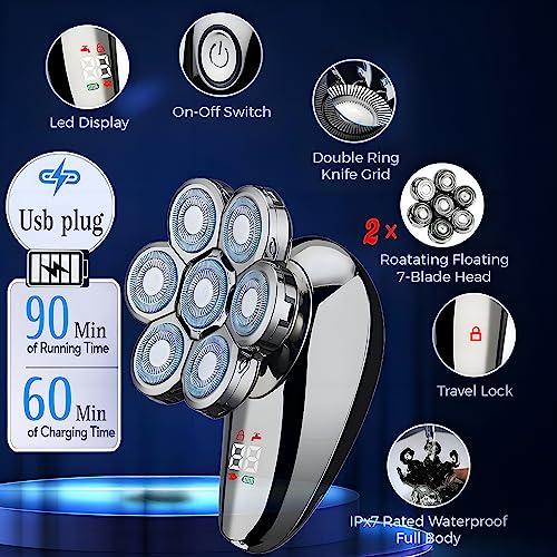 Baraz BaraZ Head Shavers for Bald Men, Anti-Pinch Electric Razor for Men, 7D Electric Shaver for Man, 6-in-1 Men\'s Grooming Kit with Beard, Nose Hair Trimmer, Hair Clippers, Wet and Dry Skull Shaver