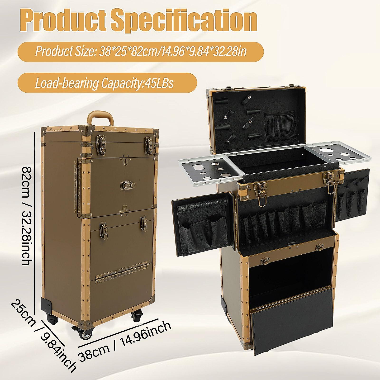 YIYIONCE YIYIONCE Hair Stylist Travel Case Punk Style Rolling Makeup Train Case Cosmetology Case on Wheels Hairdressing Trolley with 2 Password Locks Beauty Salon Luggage for Hairstylists | US STOCK